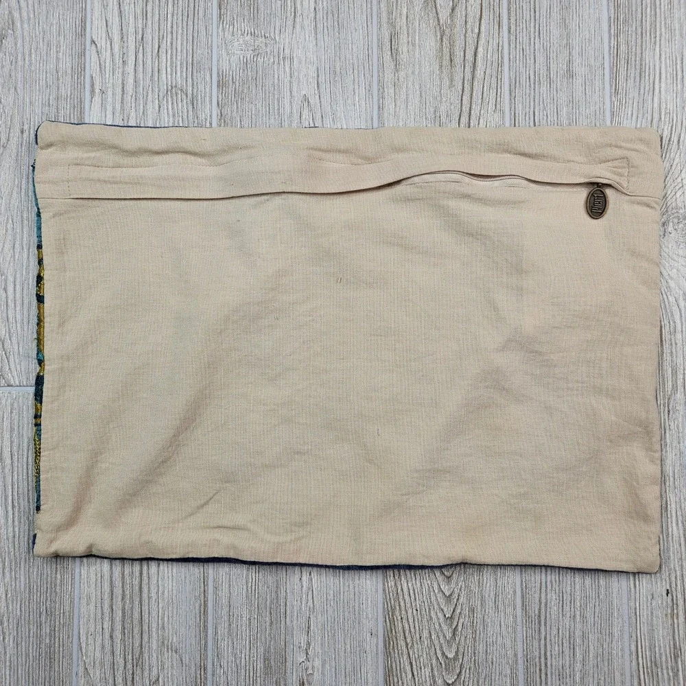 Pier 1 Imports Suzani Embroidered Lumbar Pillow Cover Beige Teal Gold 13x20